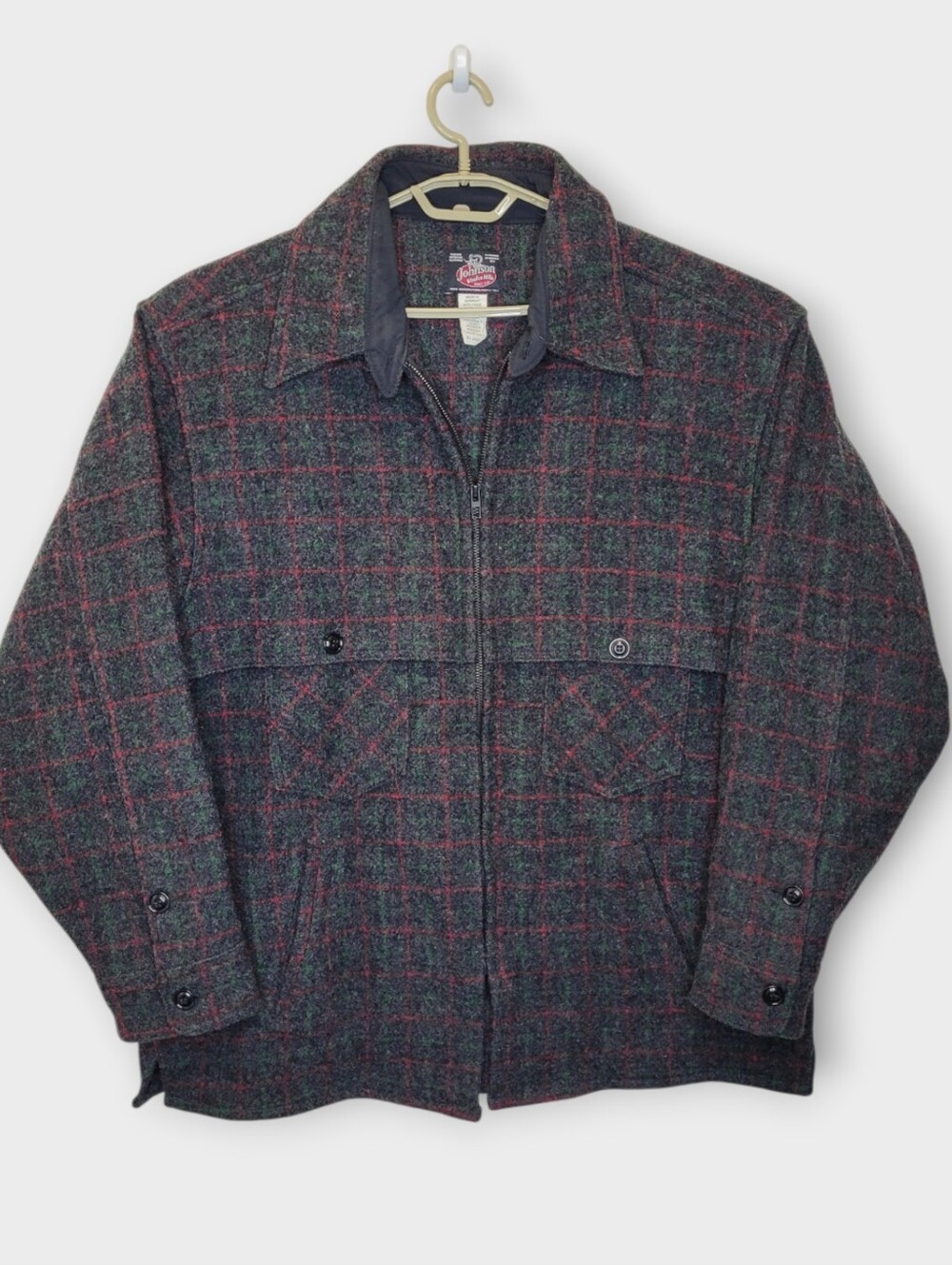 Johnson Woolen Mills Double Cape Jac Shirt XL Adirondack Plaid Gray